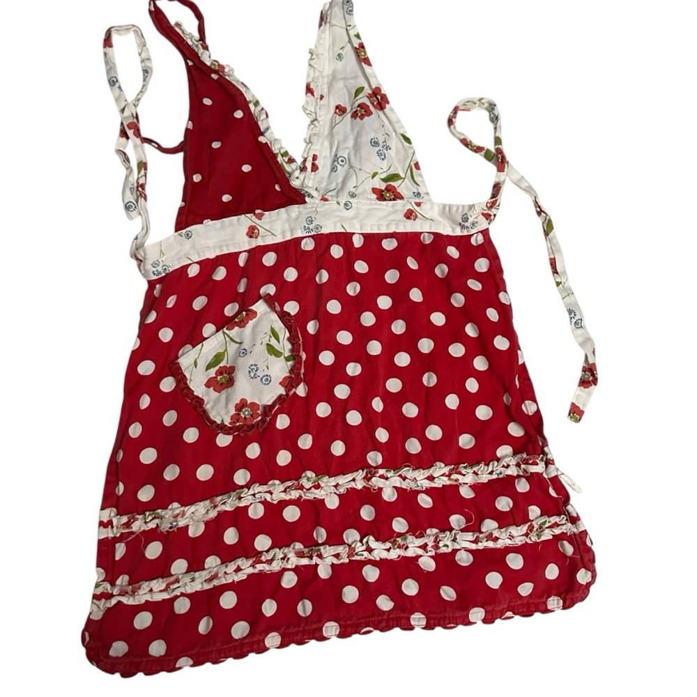 Red Polka Dot Apron with Floral Accents